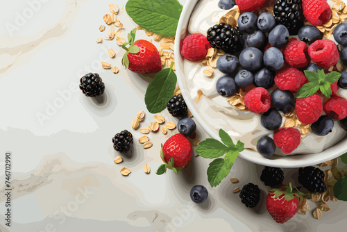 Bowl of fresh fruit. Blackberries; raspberries; blueberries on a bowl. Healthy breakfast. Vegetarian organic meal.