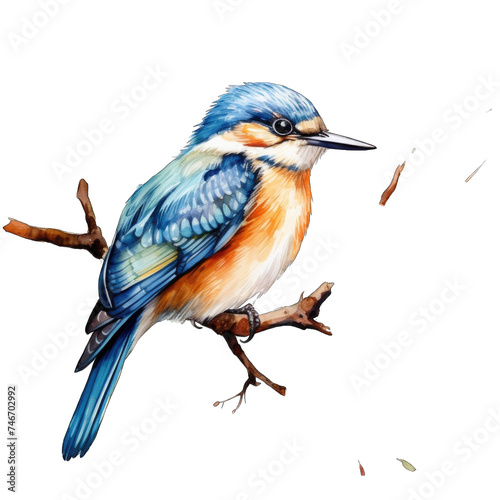 watercolor drawing of a beautiful bird on a tree branch png / transparent © Rehman