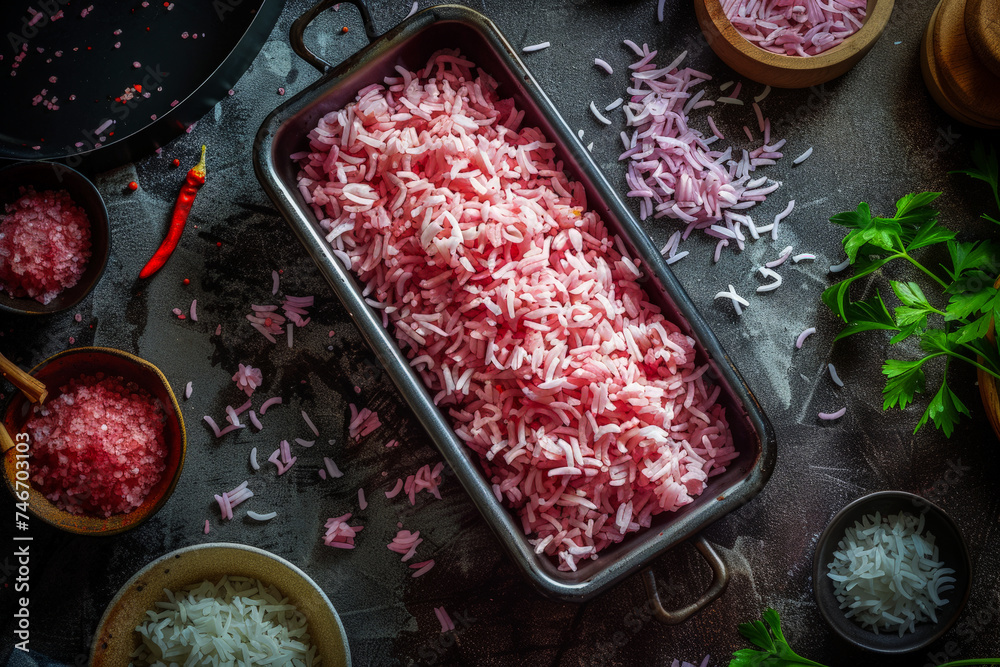 Background of new and healthy pink rice Background of new and healthy pink rice