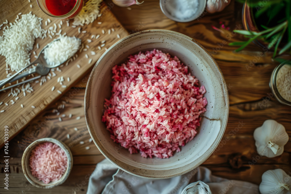 Background of new and healthy pink rice Background of new and healthy pink rice