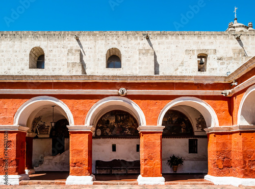 Stunning porch in the major cloister of Santa Catalina monastery, Arequipa, Peru