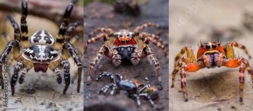 The group of four pictures showcases different types of spiders found in Florida. The images feature the castleback orbweaver