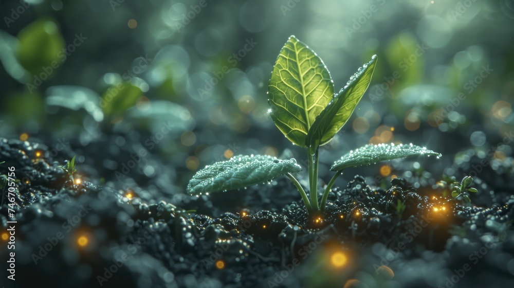 Idea seed sprouting in digital soil leads to new concepts blooming amidst sustainable tech landscape. Idea seed sprouting in digital soil leads to new concepts blooming amidst sustainable tech landscape.