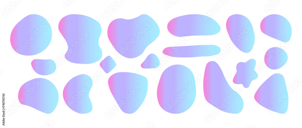 Set of holographic organic shapes. liquid shapes, graphic design elements