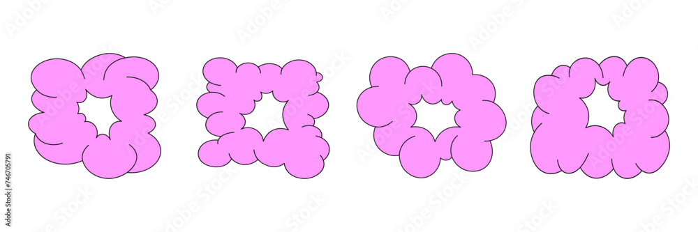 Collection of abstract speech bubble shapes. Cartoon graffiti, trendy retro y2k style. Funky balloon, organic elements, bubbly shapes