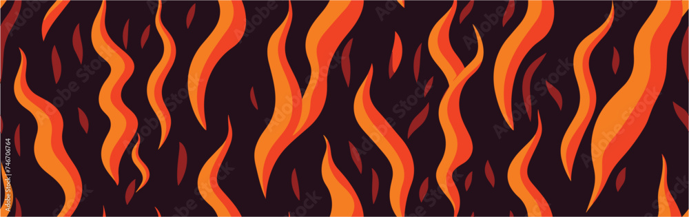 Flat style, vector illustration. Hand drawn brush graphic design. Fire - vector. Flame fires isolated vector. Design element. Fire. Fire icon se. Cartoon fire flame frame borders. Seamless. - obrazy, fototapety, plakaty 