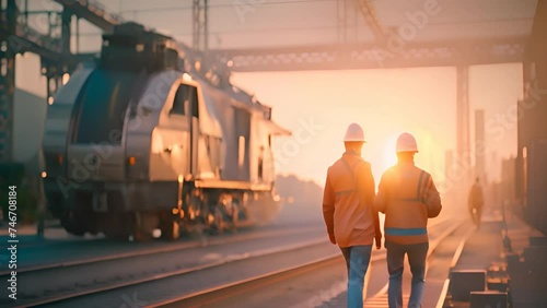  Engineers technician team checkup and analyzing an unfinished on railway station construction project with software and blueprint, Design and plan construction, Teamwork. railway footage