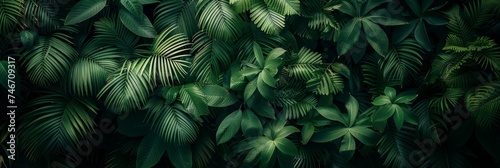 Lush green tropical palm leaves with textured detail in natural background setting © Ilja