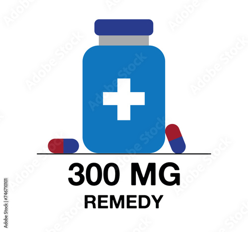 300 mg remedy. Medicine pill vector with milligrams, medicine and health care concept