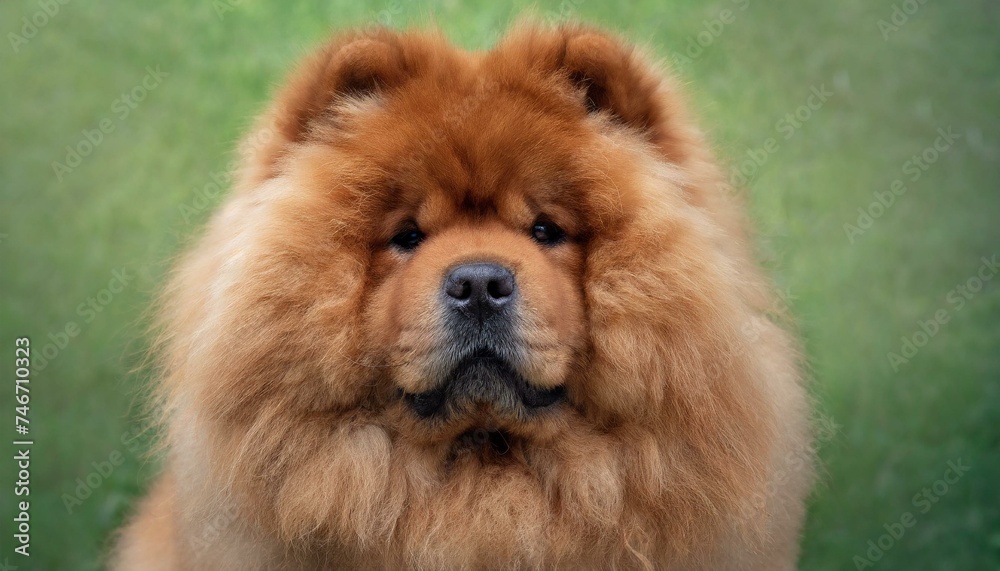 portrait of a ginger chow chow dog on green background portrait of a ginger chow chow dog on green background