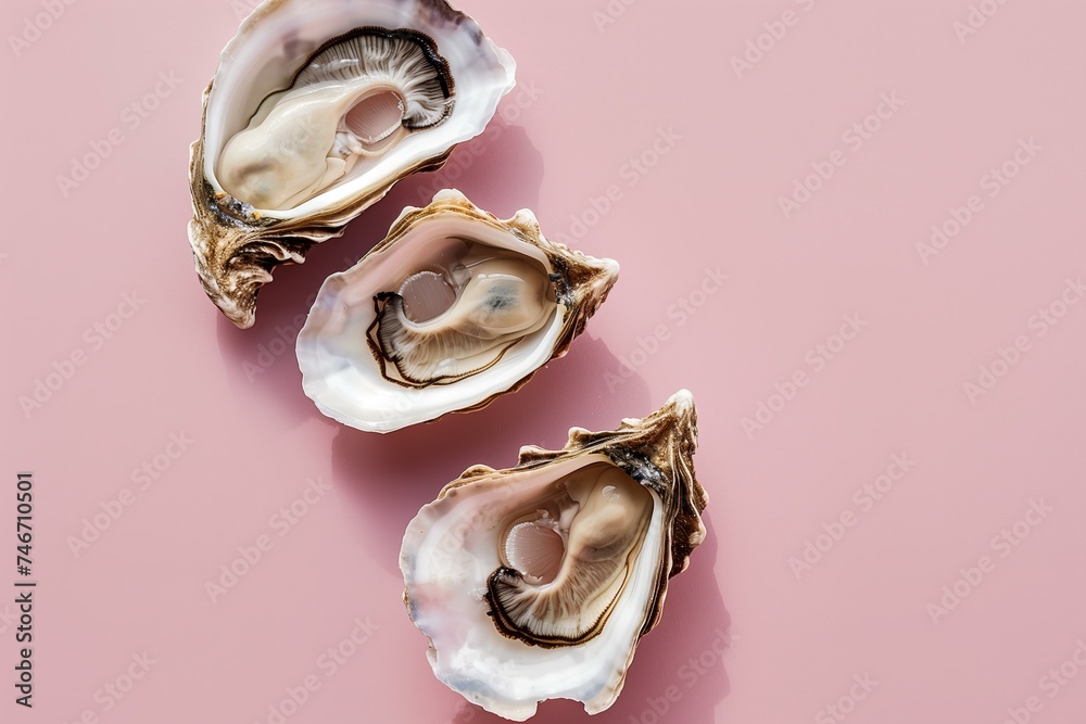 Naklejka premium oysters pattern on a pastel mauve background, flat lay