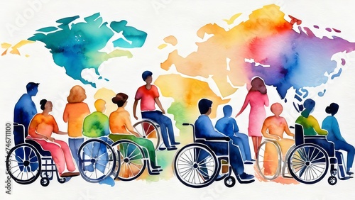 Vibrant watercolor painting celebrates International Day of Disabled Persons  depicting diversity and inclusion in art.