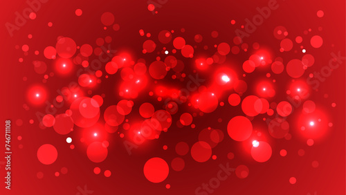 red background with hearts, red bokeh in the shape of hearts on red background. Celebrating Valentine's day.