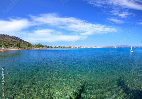 Fototapeta Naklejka Na Ścianę i Meble -  View of Poetto Beach in Sardinia, Italy: it is the beach of Cagliari city.