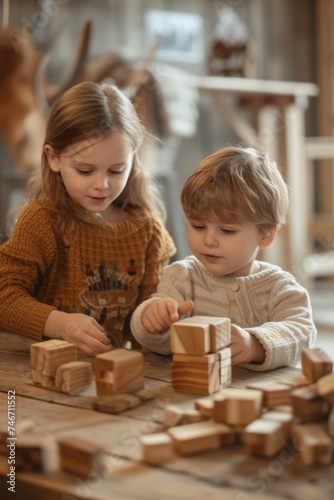 A wooden board game for maintaining balance. Children play games in which balance and self-control are important