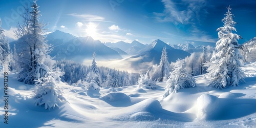 Winter Wonderland: Perfect Setting for Skiing and Snowboarding. Concept Skiing, Snowboarding, Winter Sports, Mountain Adventures, Snowy Landscape