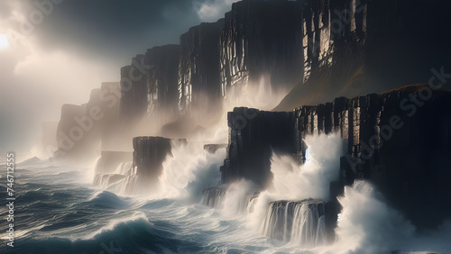 Whispers of the Ocean: Waves Against Weathered Cliffs photo