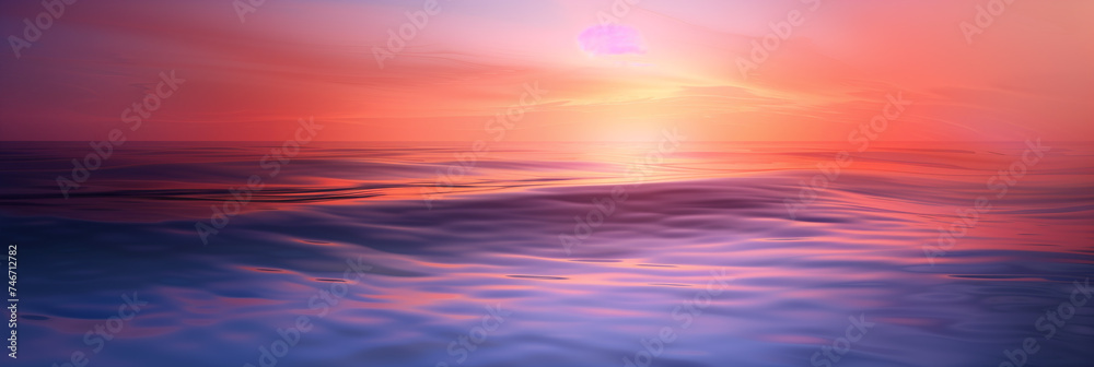 Majestic sunset over a tranquil ocean with a mystical purple sun.