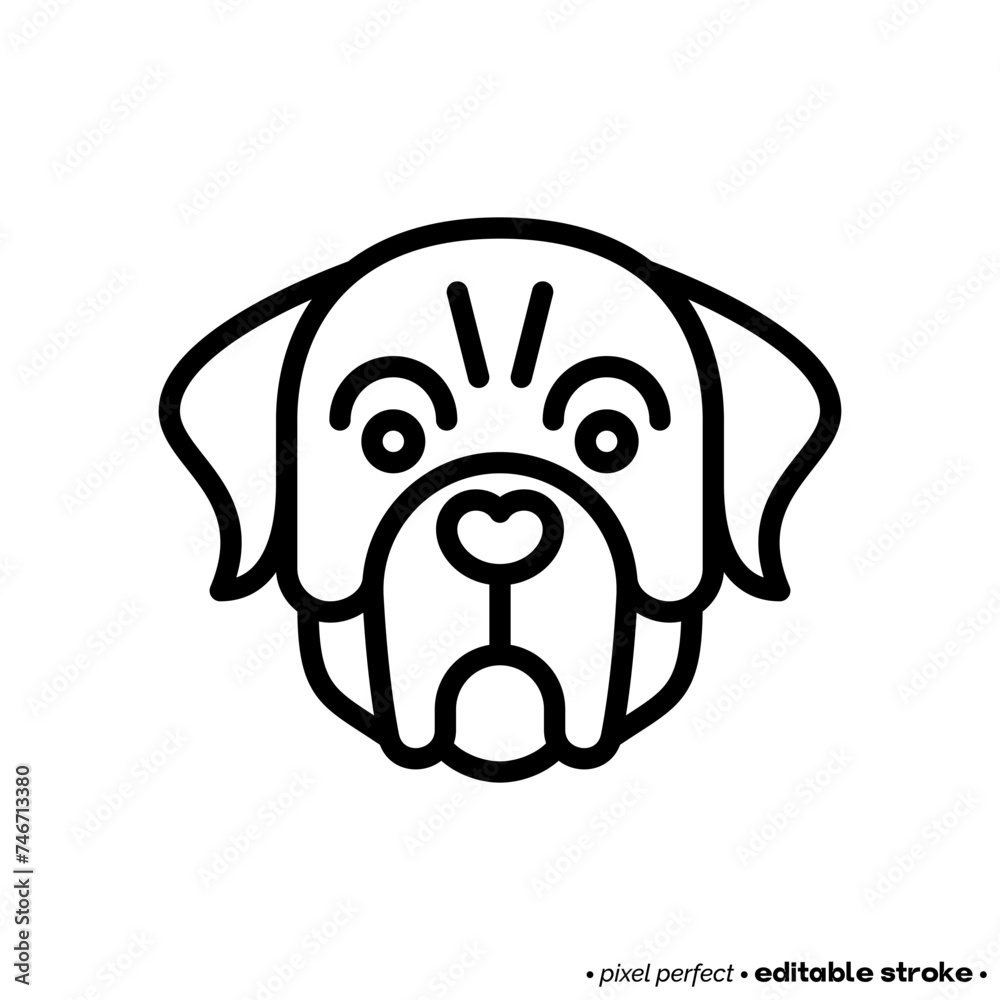 Rottweiler head thin line icon. Dog breed. Editable stroke. Vector illustration.