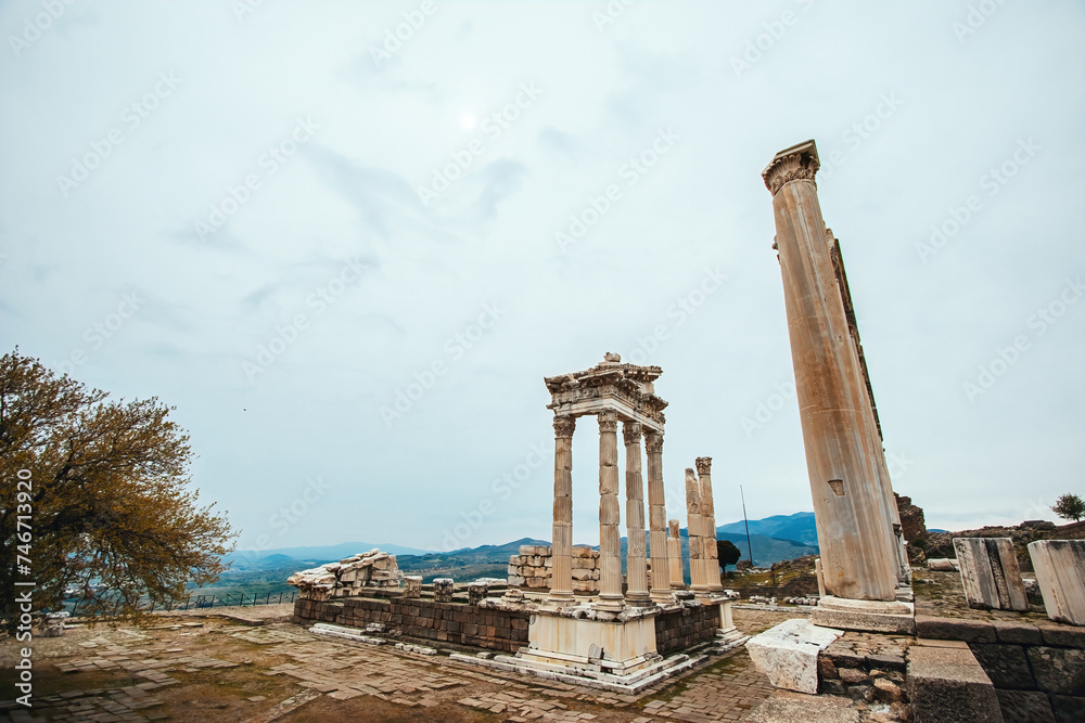 Temple of Trajan at Acropolis of Pergamon Ancient City Ruins in Bergama, Izmir, Turkey
