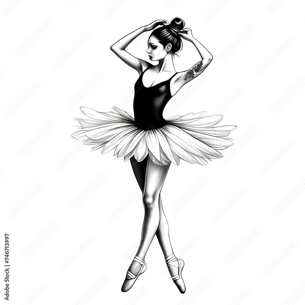 Ballerina Tattoo, Black and White Ballerina Silhouette Tattoo Illustration Ballerina Tattoo, Black and White Ballerina Silhouette Tattoo Illustration