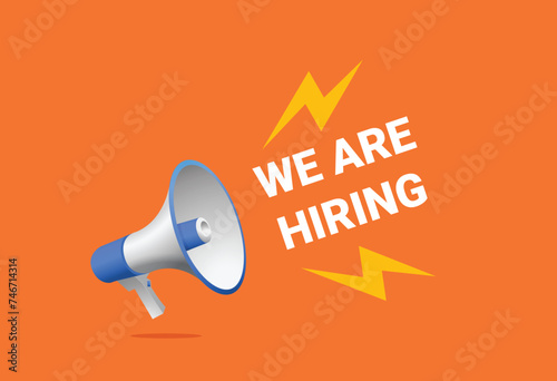 Attention-Grabbing Job Opportunity Announcement With Megaphone on Vibrant Orange Background. Vector Illustration.
