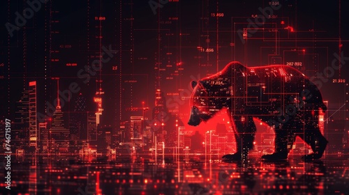 bull and bear market concept with stock chart digital numbers crisis red price drop arrow down chart fall / stock market bear finance risk trend investment business and money losing moving economic photo