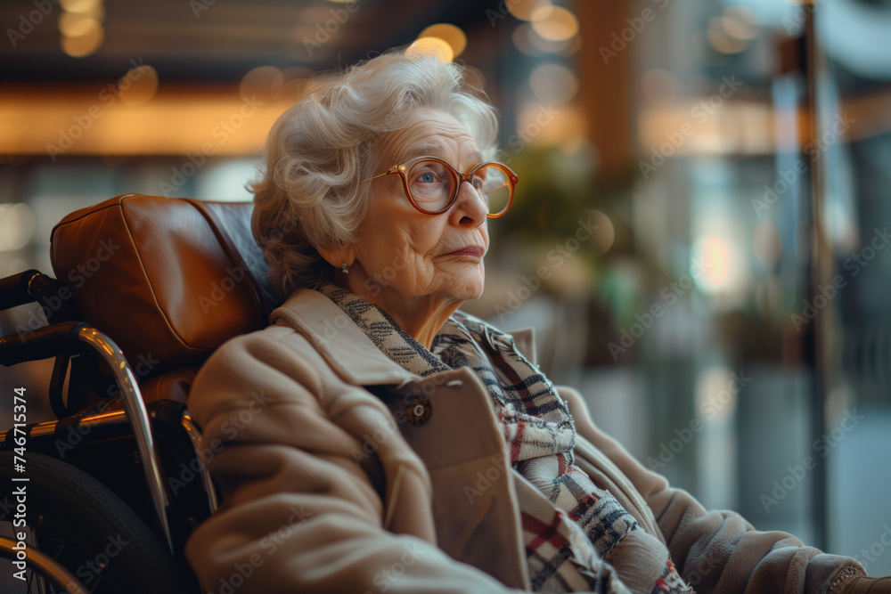Pensive Elderly Woman in Wheelchair