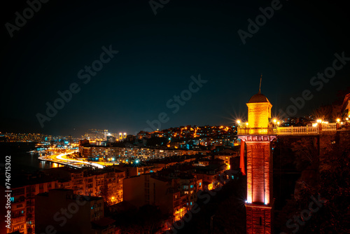 Historical elevator observation deck in Izmir in the evening