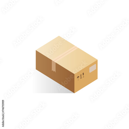 Isometric cardboard box, warehouse parcel closed with adhesive tape vector illustration