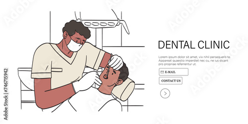 Kid visit dentist office with dental decay and feel pain in teeth or jaw. Vector illustration of character going to see dentist to put filling or tooth extraction. Boy with toothache or put brackets.