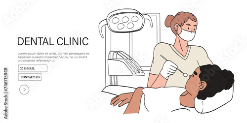 Woman at dentist office with periodontal disease or dental decay feel pain in teeth or jaw. Vector illustration of character going to see dentist to put filling or teeth cleaning. Girl with toothache.