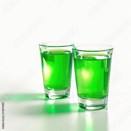 st patricks day festive party shorts, green drinks on white background, green shots