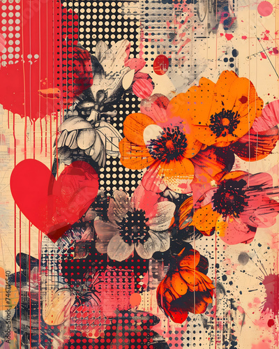 Abstract collage background - Love and flowers theme - Artistic design © Orkidia