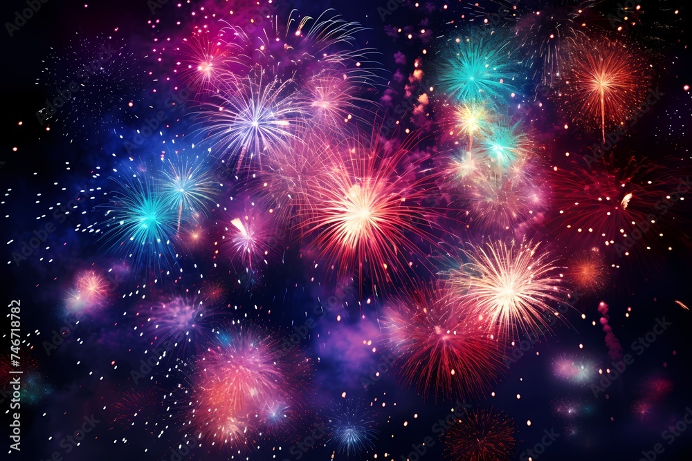 Vibrant birthday fireworks bursting in a dazzling array of colors, beautifully captured by an HD camera, creating a magical and celebratory atmosphere