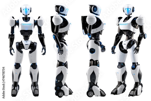 a high quality stock photograph of a single ai robot full body isolated on a white background