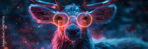 A deer with glowing antlers standing in a forest,
Neon Cyberpunk Futuristic Portrait in Pop Art 3d wallpaper background image