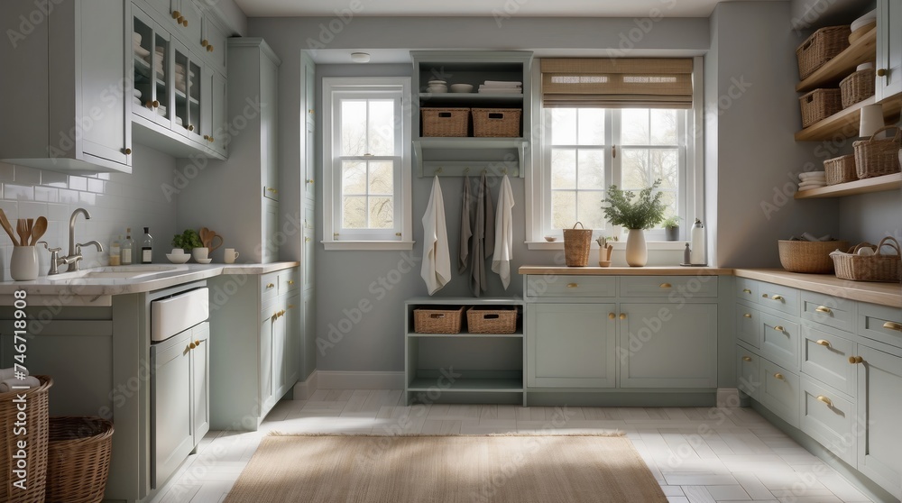 A modern large laundry room beautiful layout, modern kitchen interior with kitchen A modern large laundry room beautiful layout, modern kitchen interior with kitchen