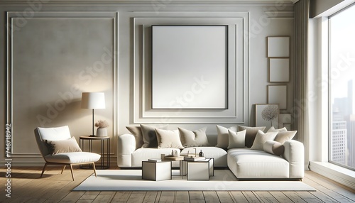 Frame mockup, ISO A paper size. Living room wall poster mockup. Interior mockup with house background. Modern interior
