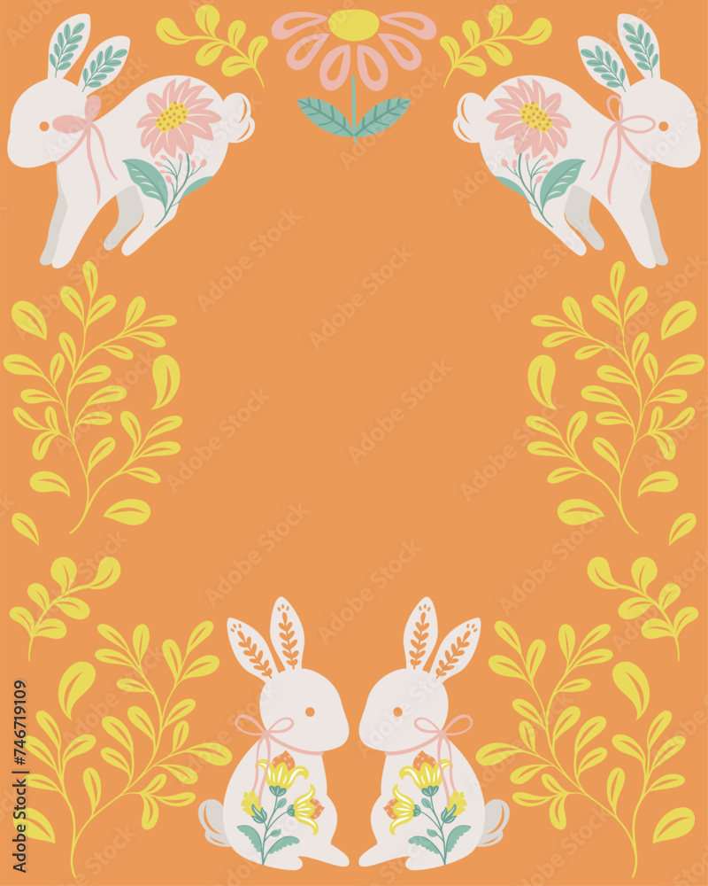 Frame made from folk art design elements. Folk flora and fauna vector illustration isolated on white background. Hand drawn folk flowers. Scandinavian traditional motif