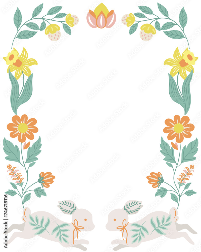 Frame made from folk art design elements. Folk flora and fauna vector illustration isolated on white background. Hand drawn folk flowers. Scandinavian traditional motif