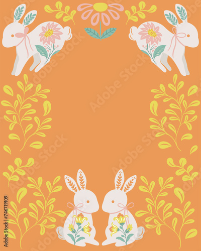 Frame made from folk art design elements. Folk flora and fauna vector illustration isolated on white background. Hand drawn folk flowers. Scandinavian traditional motif © Evgeniia