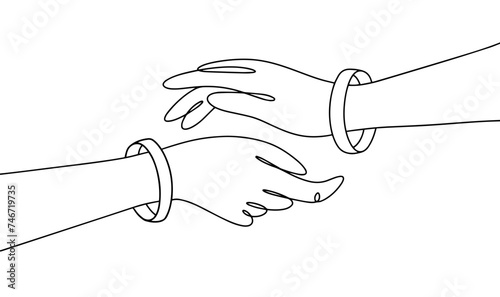 Two arms. Bracelet. Control bracelet. One line