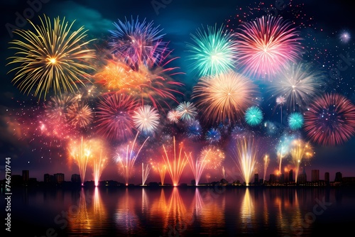 Vibrant birthday fireworks bursting in a dazzling array of colors, beautifully captured by an HD camera, creating a magical and celebratory atmosphere