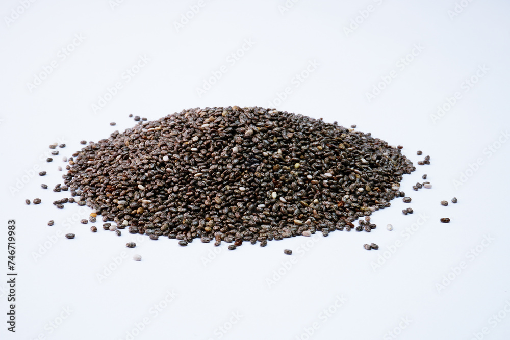 Pile of healthy chia seeds concept background Pile of healthy chia seeds concept background
