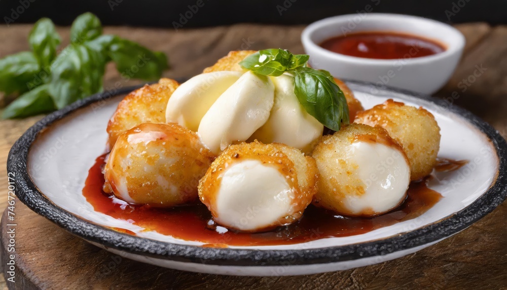Generated image of fried mozzarella with sauce Generated image of fried mozzarella with sauce
