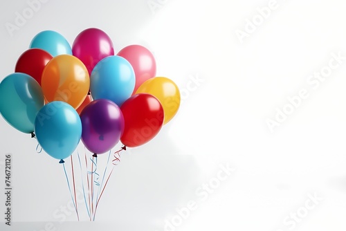 Vibrant birthday balloons set against a white background in a mockup style  offering generous copy space for customization  captured with the clarity and detail of an HD camera