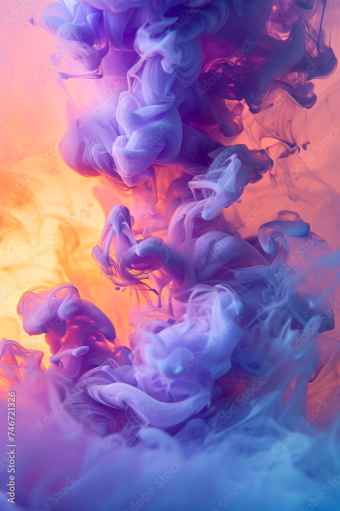 Vibrant Blue and Purple Ink Swirls in Liquid Abstract Art created with Generative AI technology