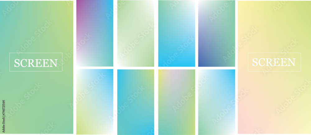 Soft color gradient backgrounds. Modern screen vector design for mobile app. Pastel gradients. Trendy soft color style, template design, business infographic, social media, ux, ui.