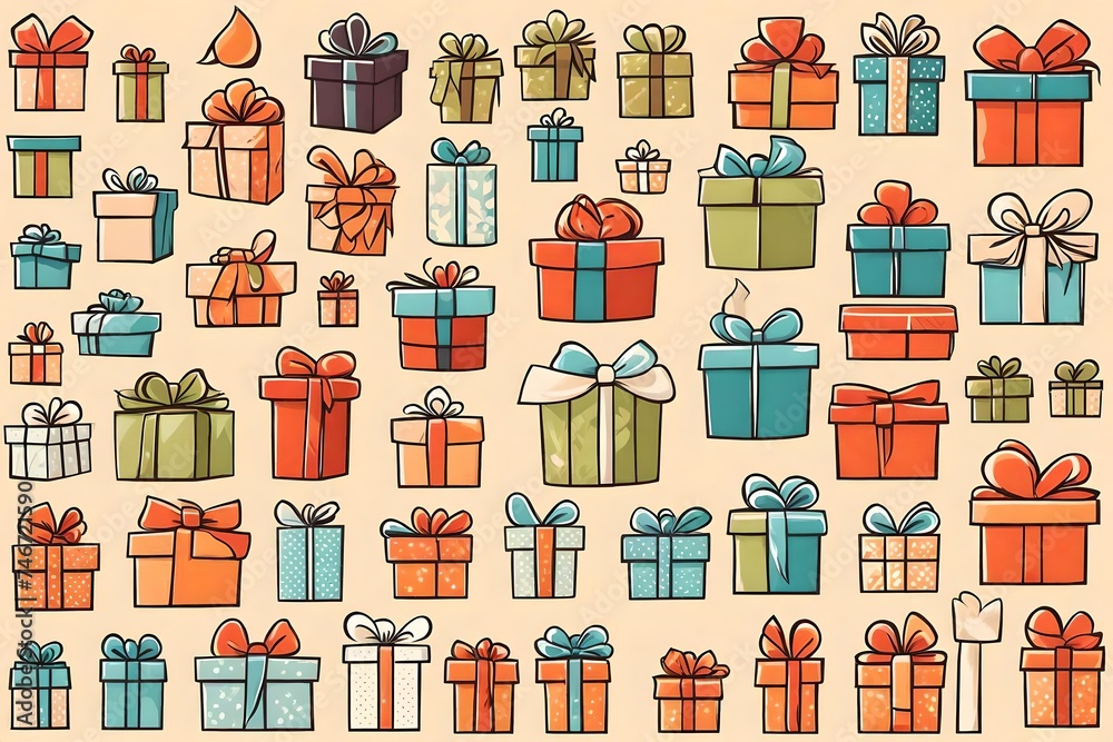 Vector set of different gift boxes.Vector set of illustration of realistic purple color gift box with yellow ribbon isolated on white background. style holiday design of different angle of present 